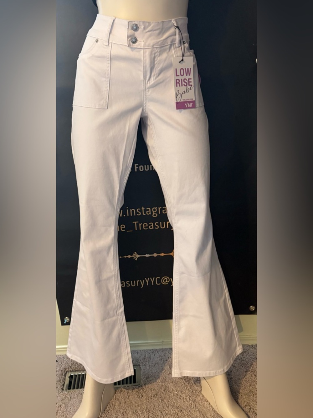 YMI White Low-Rise Flare Jeans with Front Patch Pockets
